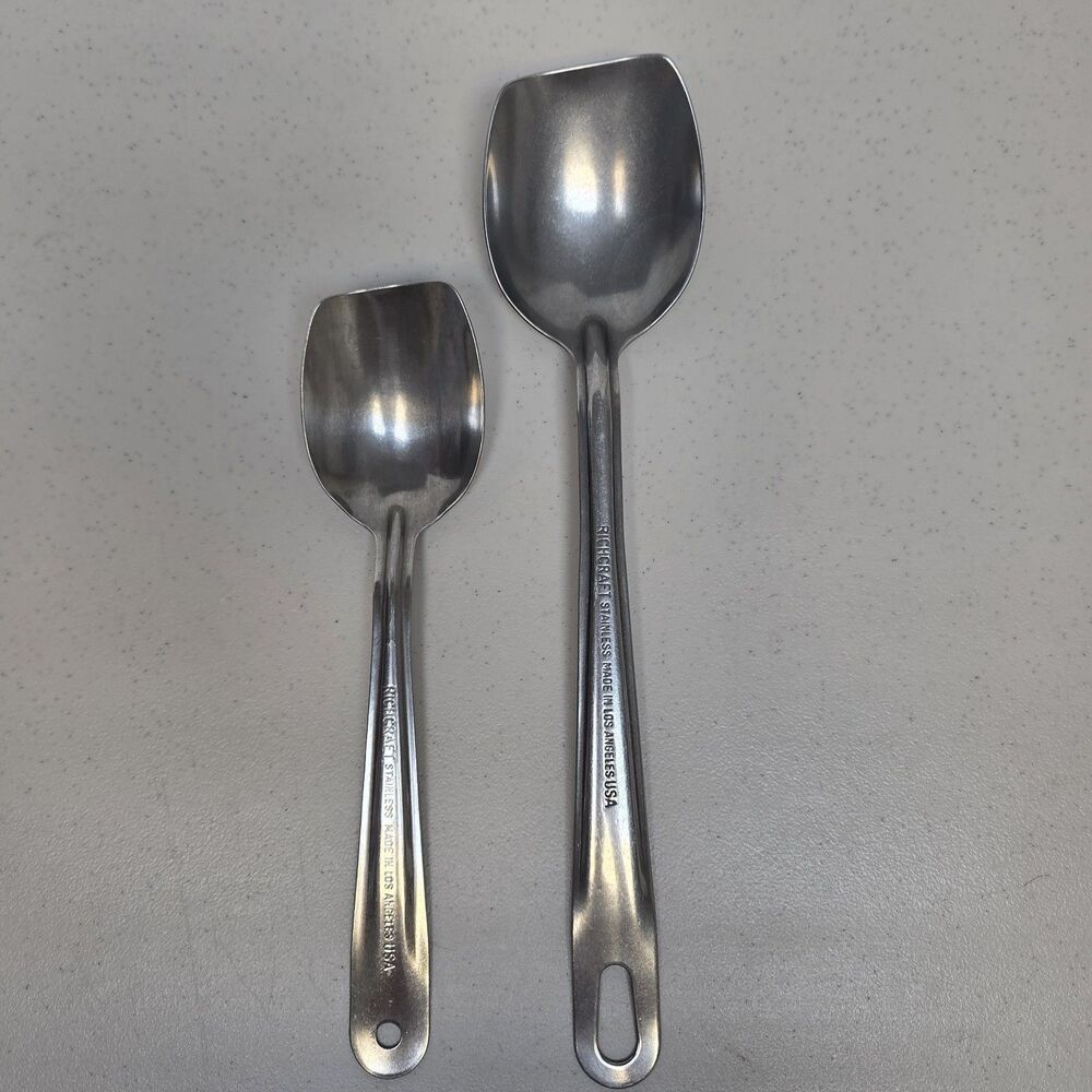Set of 2 Vintage Richcraft Stainless Steel Serving Spoons 13.25" & 9.75” USA